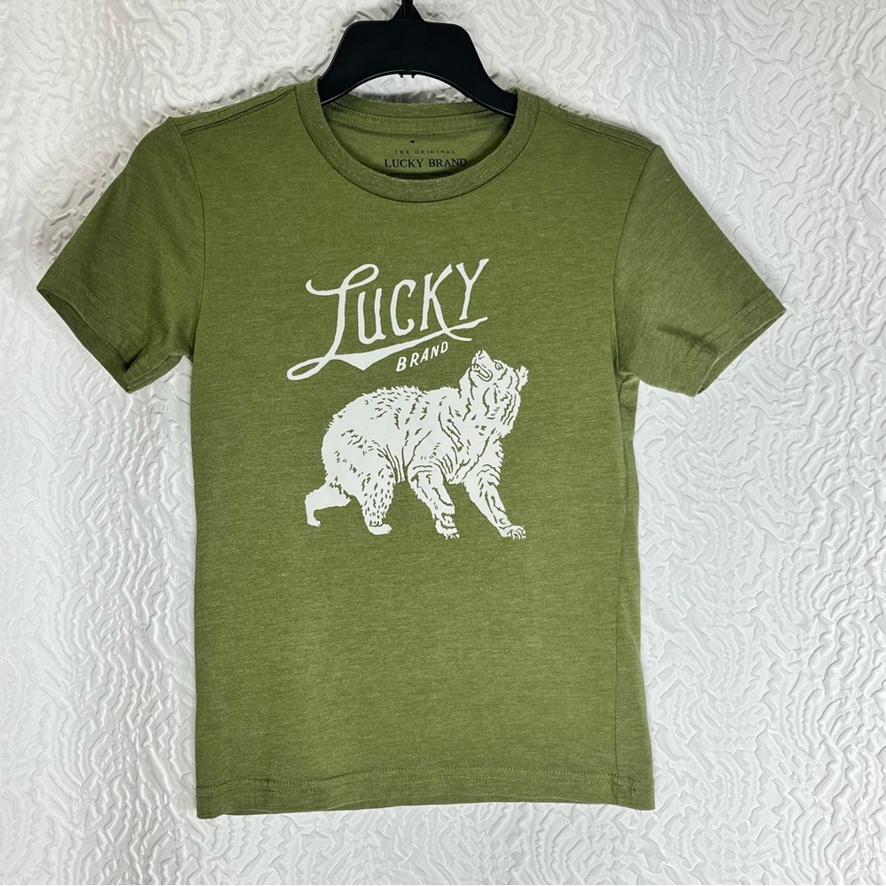 LUCKY BRAND Wild Bear White Print On Green Shirt - Picture 1 of 4